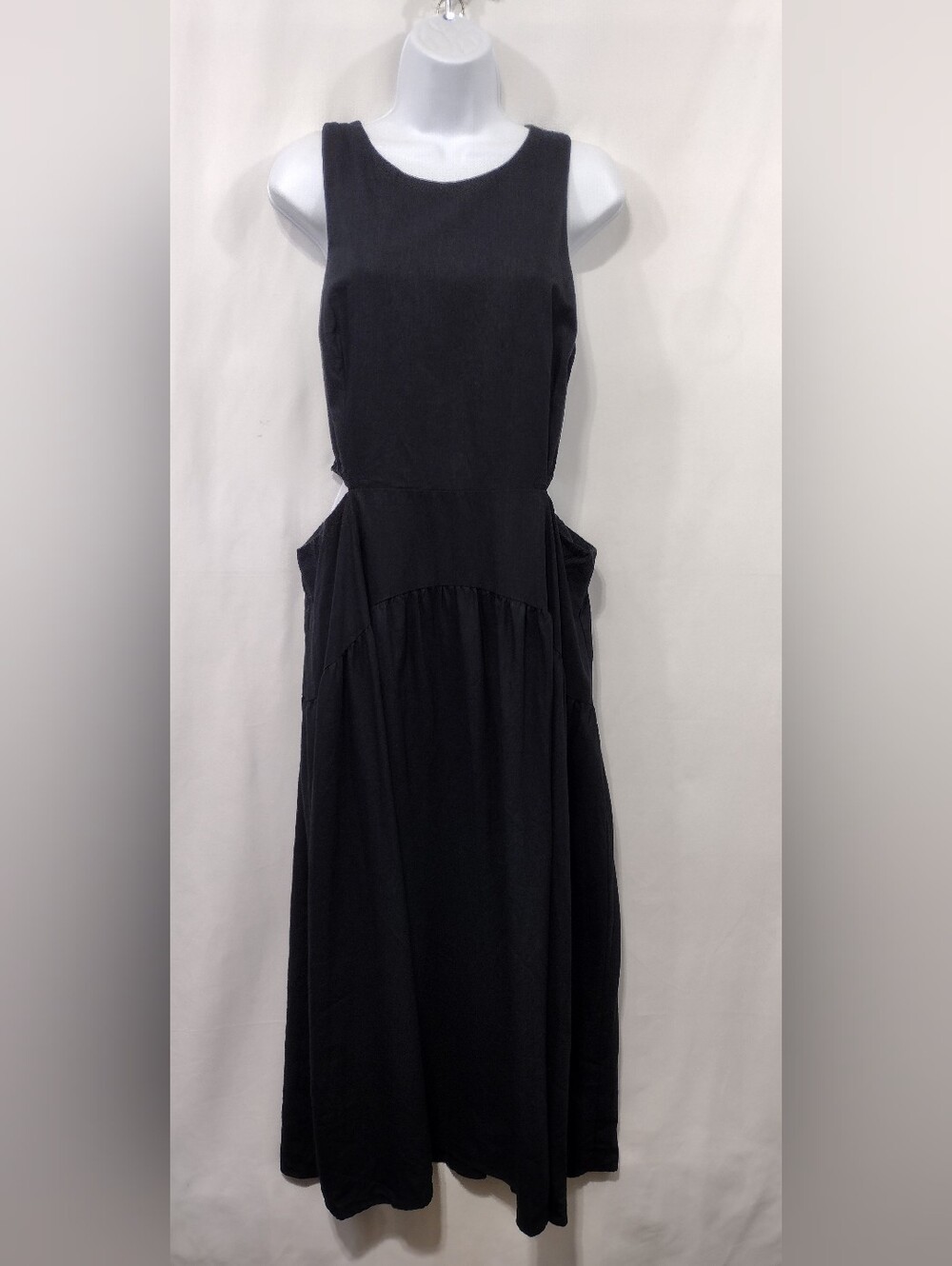 Scoop Linen Blend Classic Cutout Sleeveless Dress Womens XL Black Minimalist